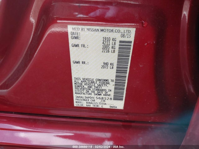 Nissan Altima 2.5 S 2015 1N4AL3AP0FC568528 Image 9