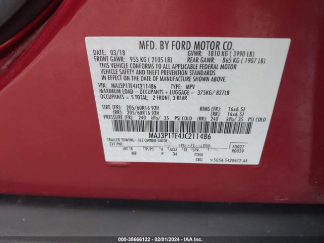 MAJ3P1TE4JC211486 Ford Ecosport Se