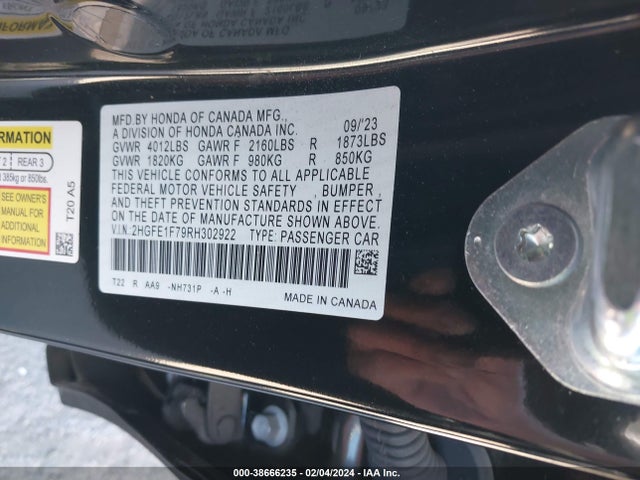 Honda CIVIC EX 2024 2HGFE1F79RH302922 Image 9