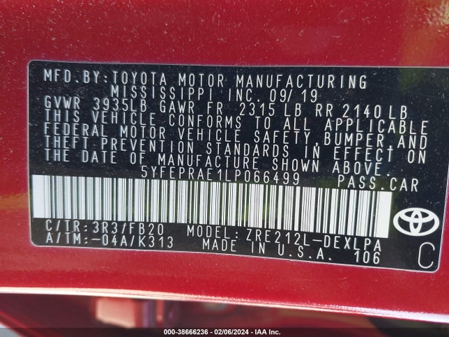 5YFEPRAE1LP066499 Toyota COROLLA LE