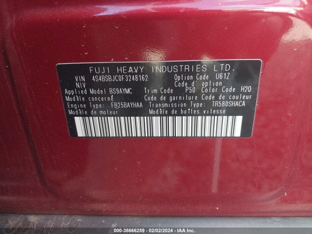 Subaru Outback 2.5i Limited 2015 4S4BSBJC0F3248162 Image 9