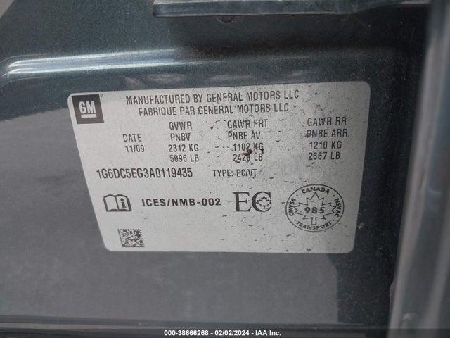 2010 CADILLAC CTS STANDARD VIN: 1G6DC5EG3A0119435