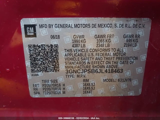 Chevrolet Trax Lt 2018 3GNCJPSB6JL418463 Image 9