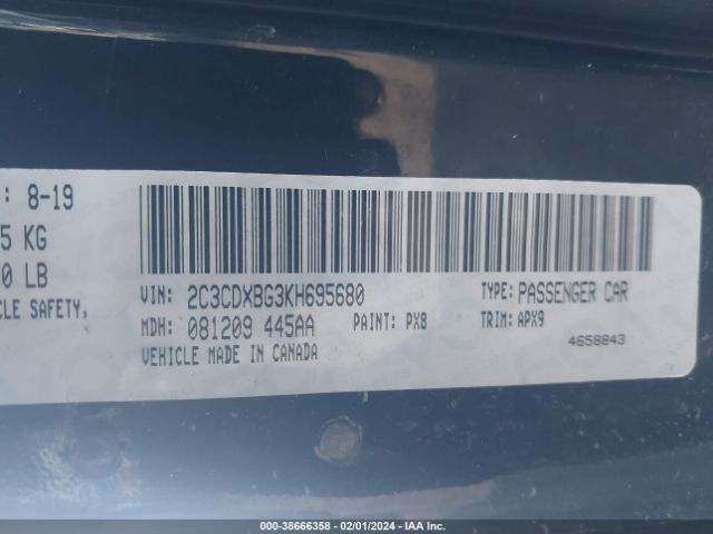 2C3CDXBG3KH695680 Dodge Charger Sxt Rwd