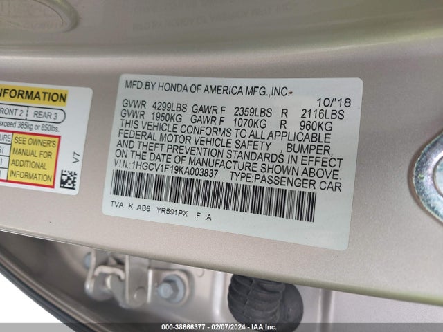 Honda ACCORD LX 2019 1HGCV1F19KA003837 Image 9