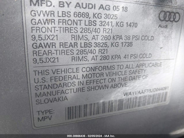 WA1VAAF73JD044091 Audi Q7 3.0t Premium