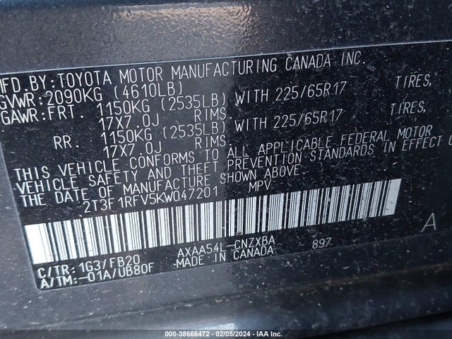 Toyota RAV4 LE 2019 2T3F1RFV5KW047201 Image 9