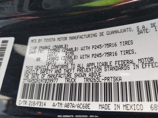 Toyota Tacoma Sr 2022 3TYAX5GN1NT039977 Image 9