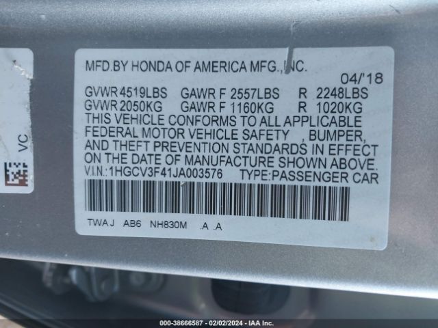 1HGCV3F41JA003576 Honda Accord Hybrid Ex