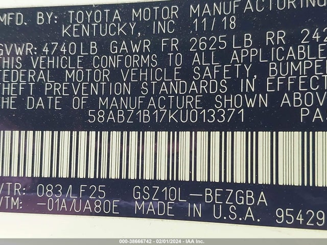 58ABZ1B17KU013371 Lexus Es 350 F Sport