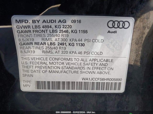 WA1JCCFS6HR005890 Audi Q3 2.0t Premium