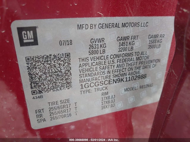Chevrolet Colorado Lt 2019 1GCGSCEN9K1102988 Image 9