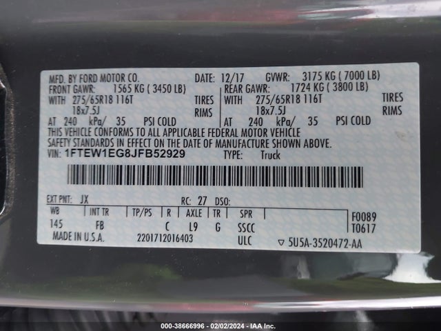 Ford F-150 Xlt 2018 1FTEW1EG8JFB52929 Image 9