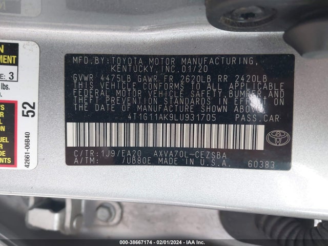 Toyota CAMRY SE 2020 4T1G11AK9LU931705 Image 9