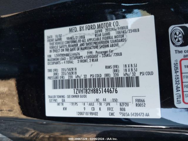 2008 FORD MUSTANG 1ZVHT82H885144676 Photo 8