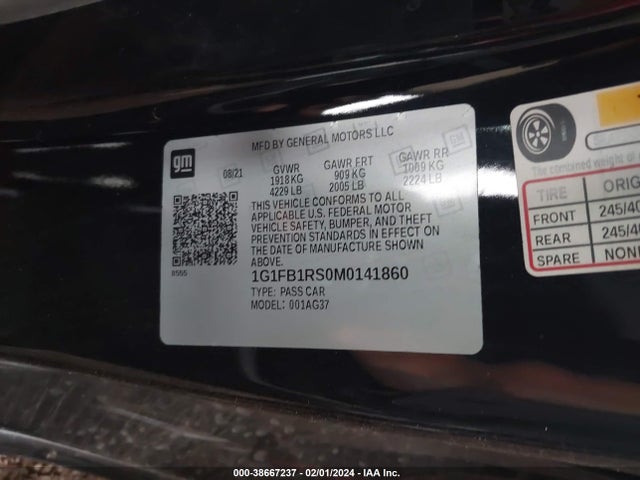 Chevrolet Camaro Rwd  1lt 2021 1G1FB1RS0M0141860 Image 9