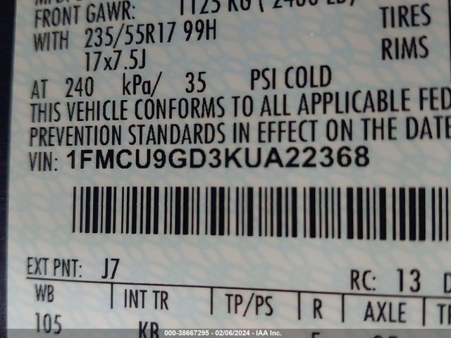 Ford ESCAPE SE 2019 1FMCU9GD3KUA22368 Image 9