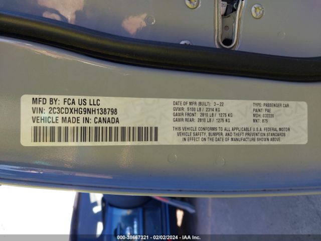 2C3CDXHG9NH138798 Dodge Charger Gt Rwd
