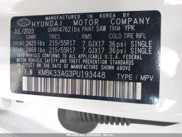 KM8K33AG3PU193448 Hyundai Kona Electric Sel