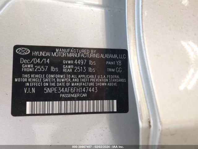 Hyundai Sonata Limited 2015 5NPE34AF6FH147443 Image 9