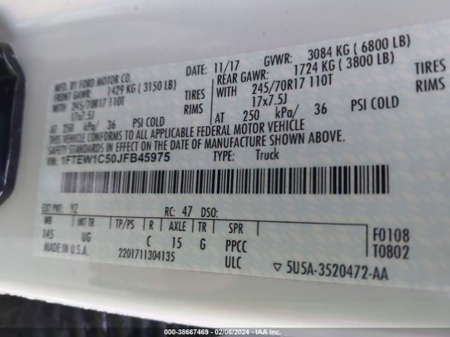 1FTEW1C50JFB45975 Ford F-150 Xlt