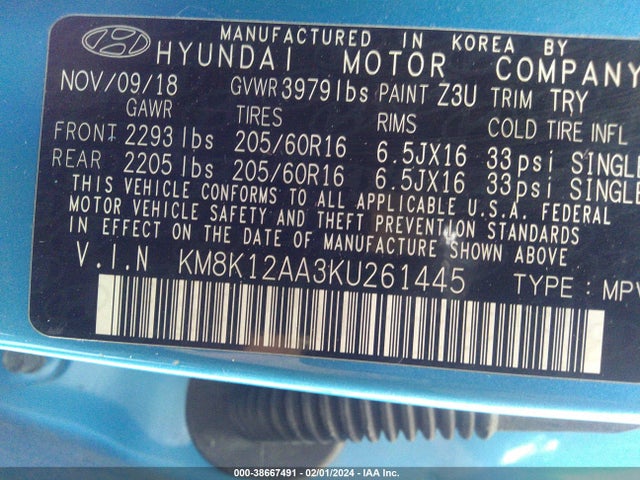 Hyundai Kona Se 2019 KM8K12AA3KU261445 Image 9