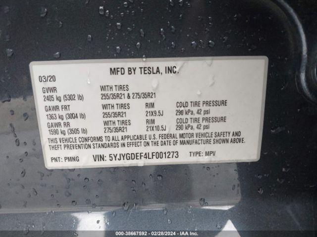 5YJYGDEF4LF001273 Tesla Model Y Long Range Dual Motor All-wheel Drive/performance Dual Motor All-wheel Drive