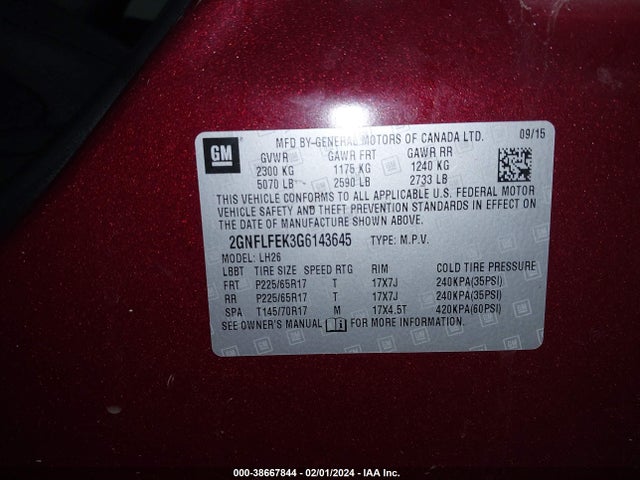 Chevrolet EQUINOX LT 2016 2GNFLFEK3G6143645 Image 9