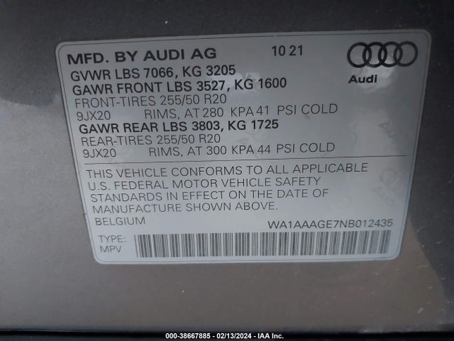 Audi E-tron Premium Quattro 2022 WA1AAAGE7NB012435 Image 9
