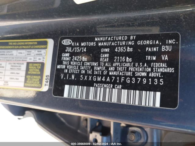 5XXGM4A71FG379135 KIA Optima Lx
