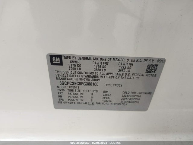 Chevrolet Silverado 1500 1lz 2015 3GCPCSEC8FG388166 Image 9
