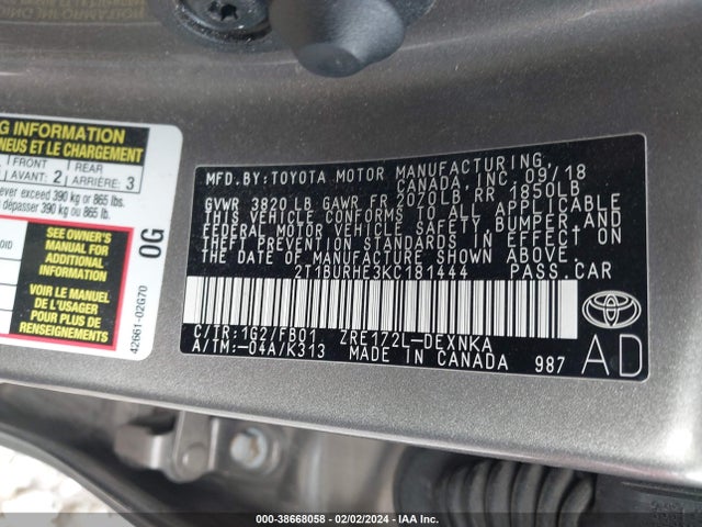 Toyota COROLLA LE 2019 2T1BURHE3KC181444 Image 9