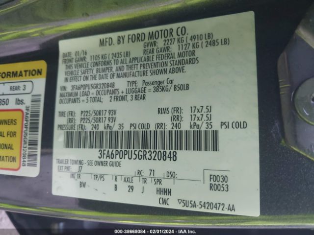 3FA6P0PU5GR320848 Ford Fusion Energi Se Luxury