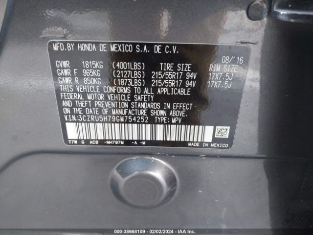 3CZRU5H79GM754252 Honda Hr-v Ex-l