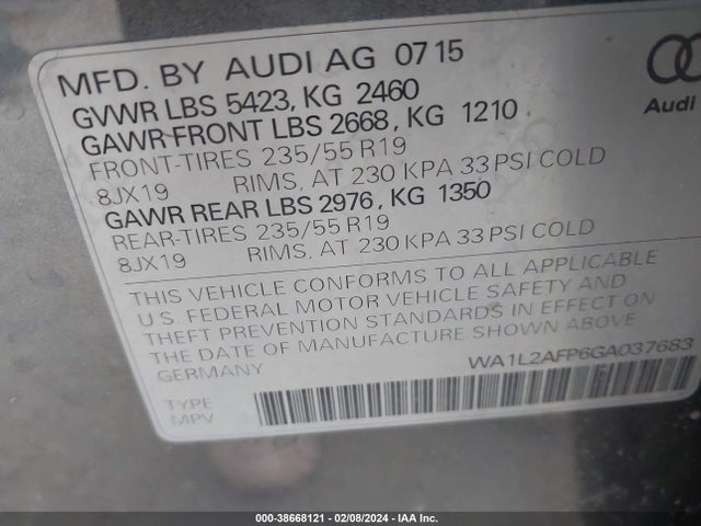 Audi Q5 2.0t Premium 2016 WA1L2AFP6GA037683 Image 9