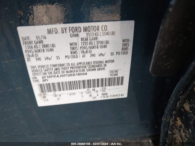 Ford EDGE SEL 2016 2FMPK4J97GBB18094 Image 9