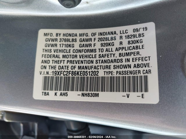 Honda Civic Sport 2019 19XFC2F86KE051202 Image 9