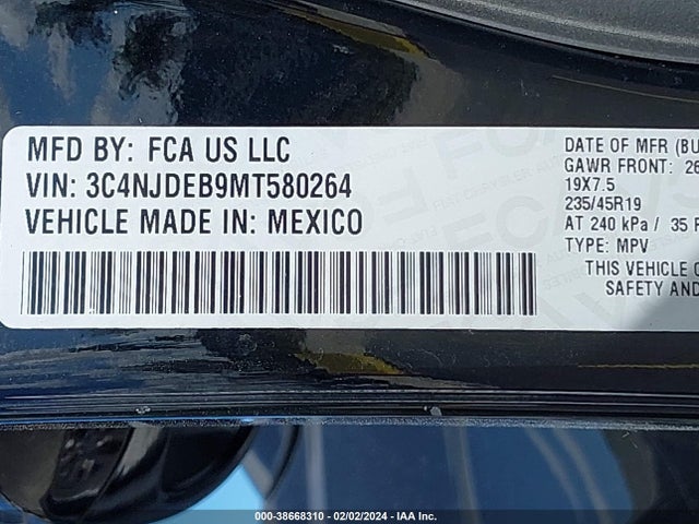 2021 JEEP COMPASS 80TH ANNIVERSARY 4X4 VIN: 3C4NJDEB9MT580264