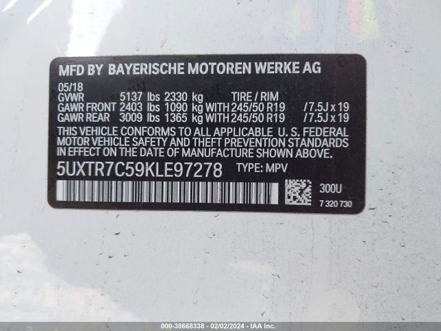 BMW X3 Sdrive30i 2019 5UXTR7C59KLE97278 Image 9