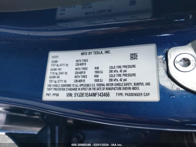 5YJ3E1EA4NF143466 Tesla Model 3 Rear-wheel Drive