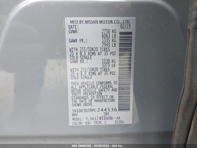 Nissan Pathfinder Platinum 4wd 2023 5N1DR3DJ9PC244536 Image 9