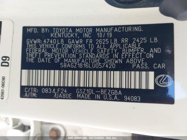 58AGZ1B16LU057420 Lexus Es 350 F Sport
