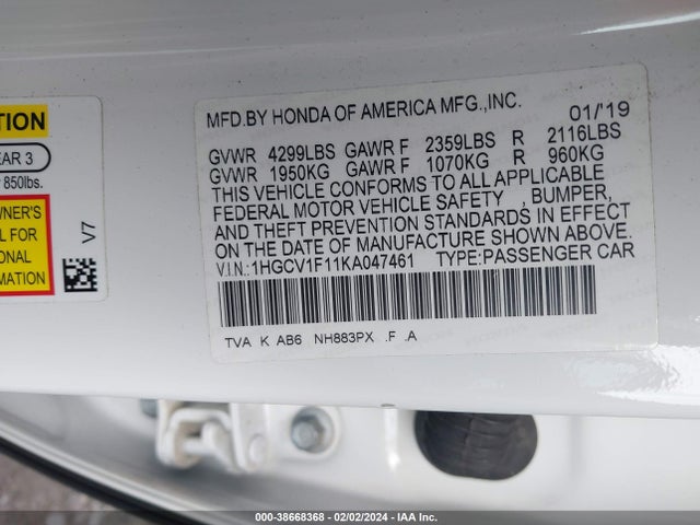 Honda ACCORD LX 2019 1HGCV1F11KA047461 Image 9