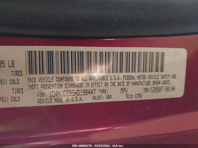 1C4NJCEB5HD198447 Jeep Compass Latitude Fwd