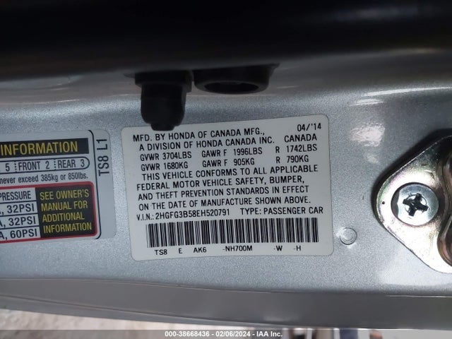 Honda Civic Lx 2014 2HGFG3B58EH520791 Image 9