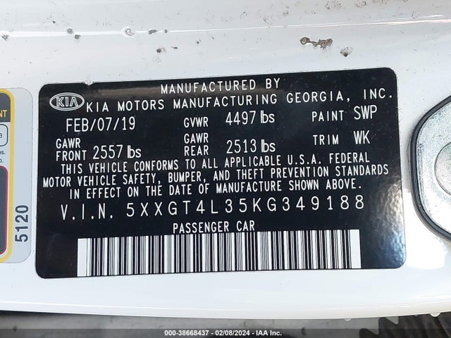 KIA Optima Lx 2019 5XXGT4L35KG349188 Image 9