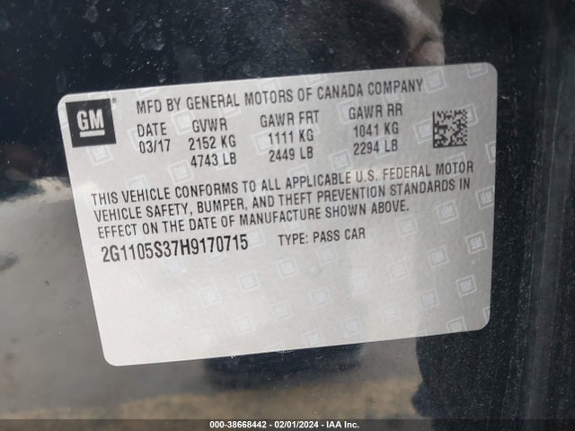 Chevrolet IMPALA 1LT 2017 2G1105S37H9170715 Image 9