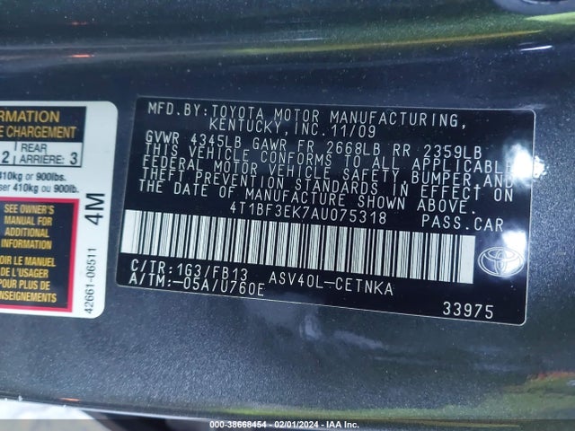 2010 TOYOTA CAMRY LE VIN: 4T1BF3EK7AU075318