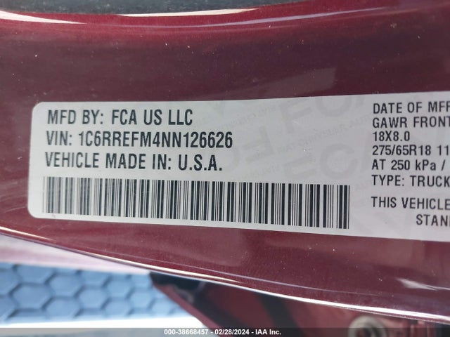 RAM 1500 Big Horn  4x2 5'7 Box 2022 1C6RREFM4NN126626 Image 9
