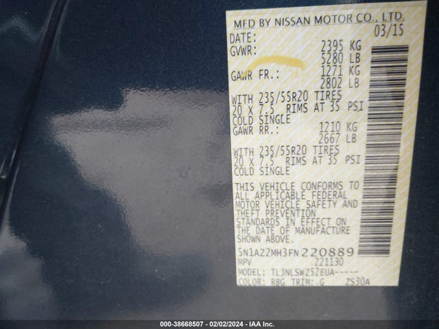 Nissan Murano Platinum 2015 5N1AZ2MH3FN220889 Image 9